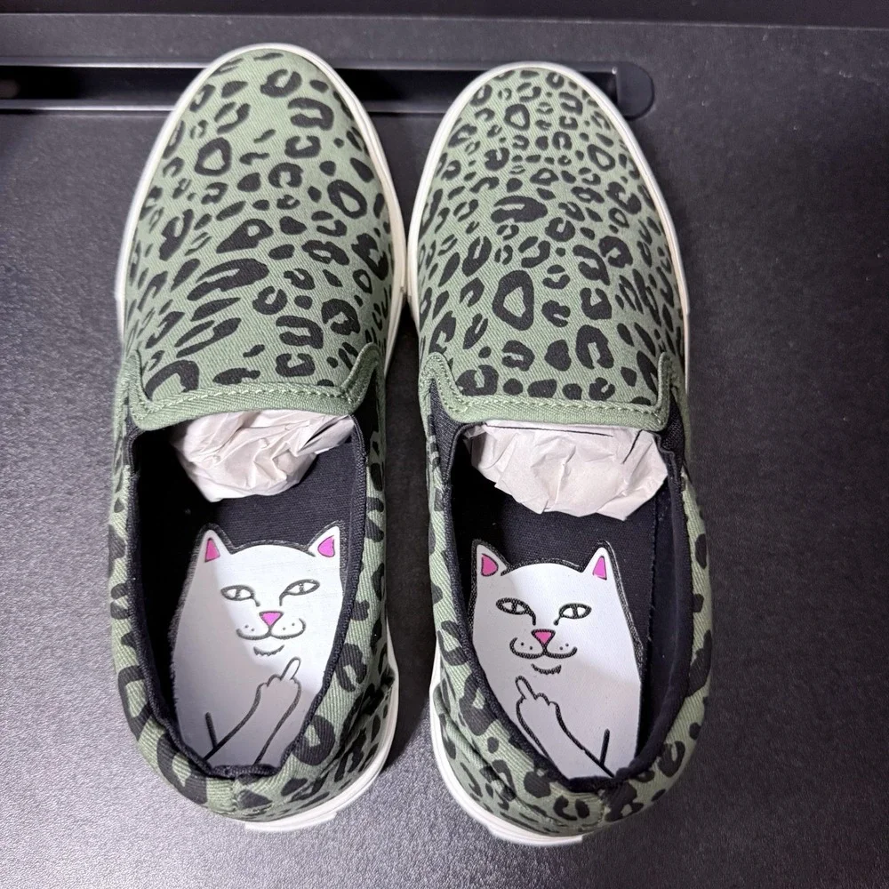 RipNDip Slip On Skate Shoes Womens Size‎ 7 Green Leopard Print Skateboard Casual